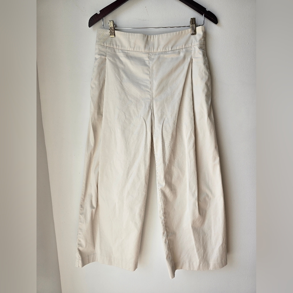 Stefanel Off-White Cream Chinos Culottes Ankle Cotton Pants Wide Legs Size 6 M S